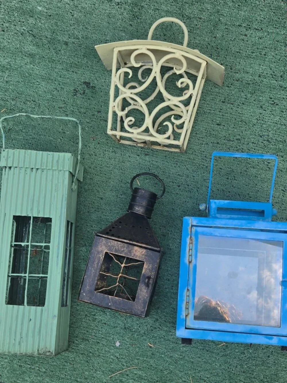 Cottagecore/Farmhouse Style Collection of Rustic Metal Lanterns (Four in Set)